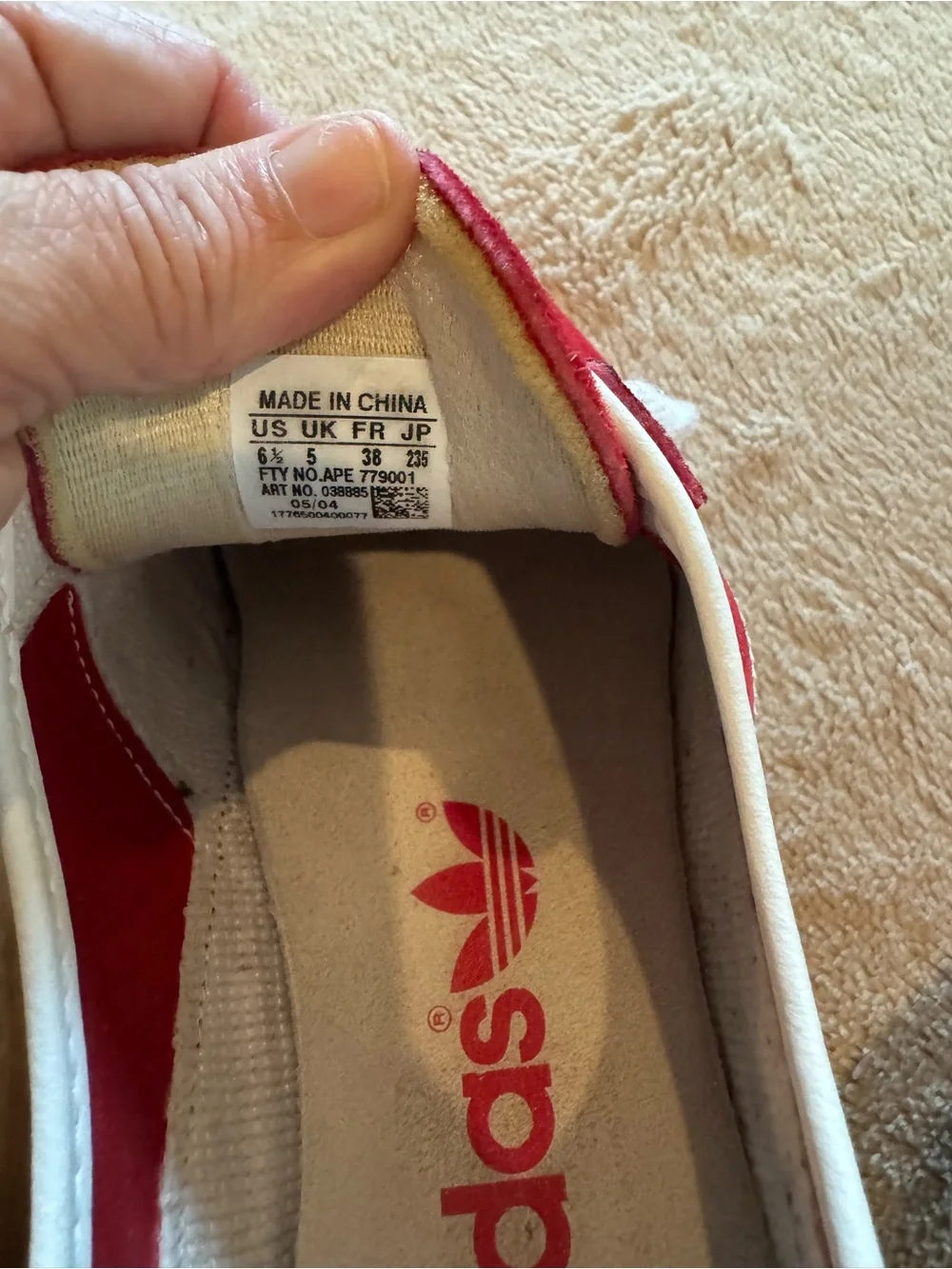 Vintage 2004 Adidas Okapi Red Suede Sneakers Size 6.5 Y2K